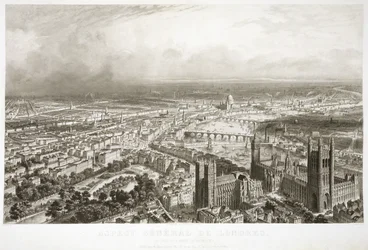 Vogelperspektive von London von der Westminster Abbey, graviert von A. Appert
